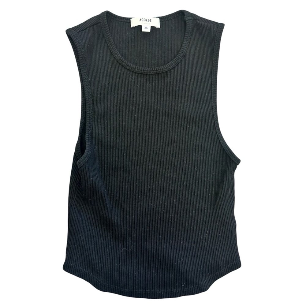 Agolde Ribbed Nova Tank Black Curved Hem Size XS